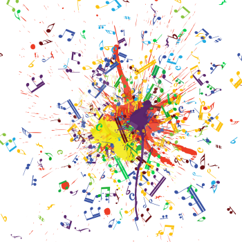 Royalty Free Clipart Image of Music Notes Flying From a Blob