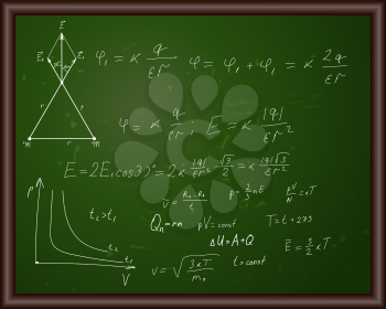 Blackboard with physical formulas. Eps 10 vector illustration with transparency. 
