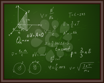 Blackboard with physical formulas. Eps 10 vector illustration with transparency. 