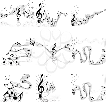 Musical notes staff set. Vector illustration with transparency EPS10.