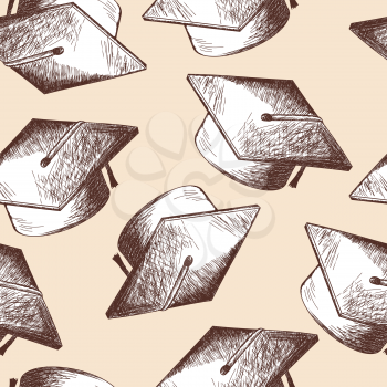 Graduation cap seamless doodle pattern. EPS 10 vector illustration without transparency. 