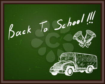 Blackboard with Back to school title and sketch drawing.