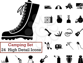 Set of 24 Camping Icons in Black Color.