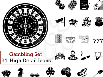 Set of 24 Gambling Icons in Black Color.
