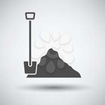Construction shovel and sand icon on gray background with round shadow. Vector illustration.