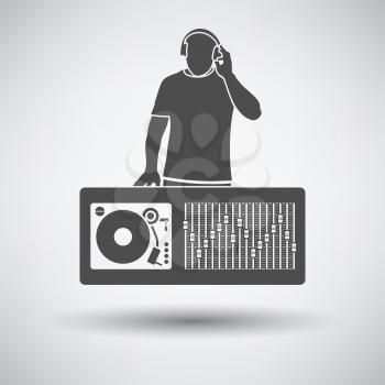 DJ icon on gray background with round shadow. Vector illustration.