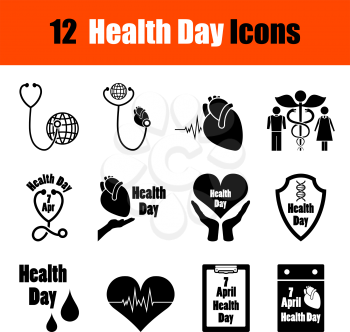 Set of twelve Health day black icons. Vector illustration.