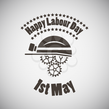 Labour day emblem with helmet and gears. Vector illustration. 