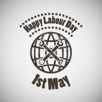 Labour day emblem with wrenches and planet. Vector illustration. 
