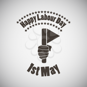 Labour day emblem with flag in fist. Vector illustration. 