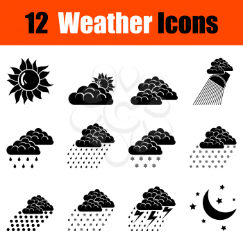 Set of twelve weather black icons. Vector illustration.