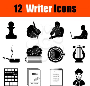 Set of twelve writer black icons. Vector illustration.