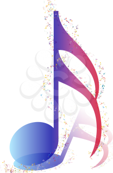 Musical Design Elements From Music Staff With  Notes in gradient transparent Colors. Elegant Creative Design With Shadows and Isolated on White. Vector Illustration.