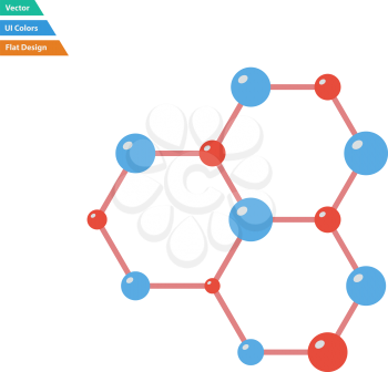 Flat design icon of chemistry hexa connection of atoms in ui colors. Vector illustration.