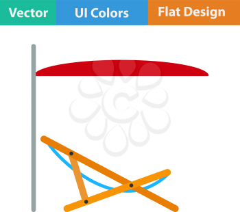 Flat design icon of sea beach recliner with umbrella  in ui colors. Vector illustration.