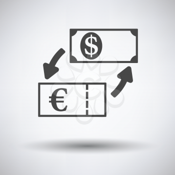 Currency dollar and euro exchange icon on gray background with round shadow. Vector illustration.