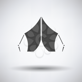 Touristic tent icon on gray background with round shadow. Vector illustration.