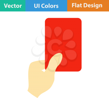 Flat design icon of football referee hand with red card in ui colors. Vector illustration.