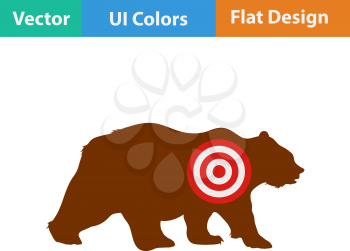 Flat design icon of bear silhouette with target  in ui colors. Vector illustration.