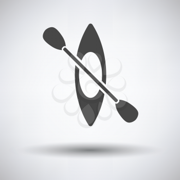 Kayak and paddle icon on gray background with round shadow. Vector illustration.