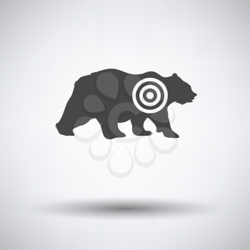 Bear silhouette with target  icon on gray background with round shadow. Vector illustration.