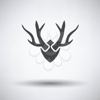 Deer's antlers  icon on gray background with round shadow. Vector illustration.