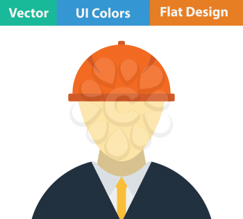 Flat design icon of construction worker head in helmet in ui colors. Vector illustration.