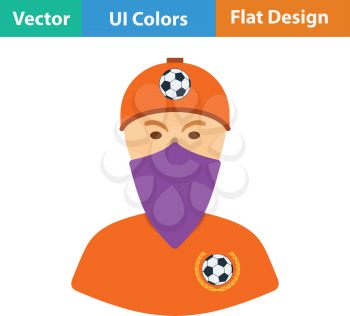 Football fan with covered  face by scarf icon. Flat design in ui colors. Vector illustration.
