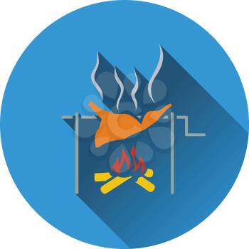 Icon of roasting meat on fire. Flat design. Vector illustration.