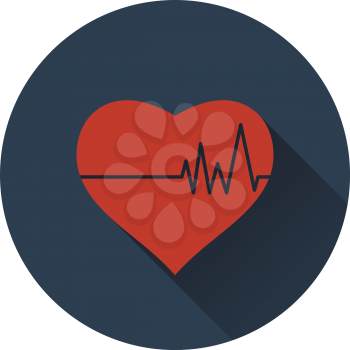 Icon of Heart with cardio diagram. Flat design. Vector illustration.