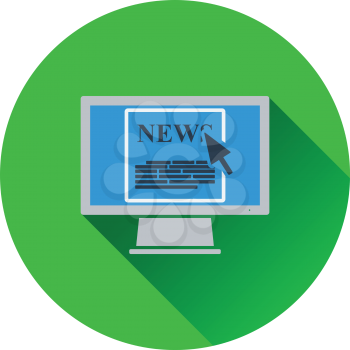 Monitor with news icon. Flat design. Vector illustration.