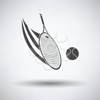 Tennis racket hitting a ball icon on gray background with round shadow. Vector illustration.