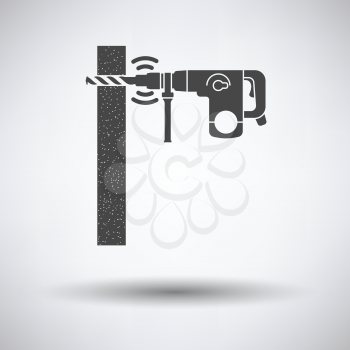 Icon of perforator drilling wall on gray background with round shadow. Vector illustration.