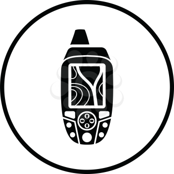 Portable GPS device icon. Thin circle design. Vector illustration.