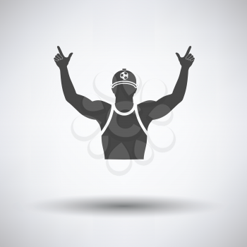 Football fan with hands up icon on gray background, round shadow. Vector illustration.