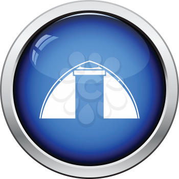 Touristic tent  icon. Glossy button design. Vector illustration.