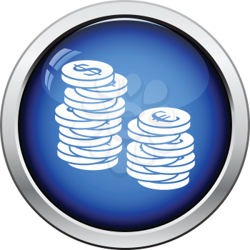 Stack of coins  icon. Glossy button design. Vector illustration.