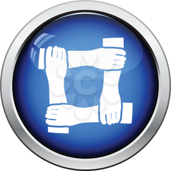 Crossed hands icon. Glossy button design. Vector illustration.