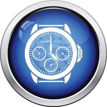 Watches icon. Glossy button design. Vector illustration.