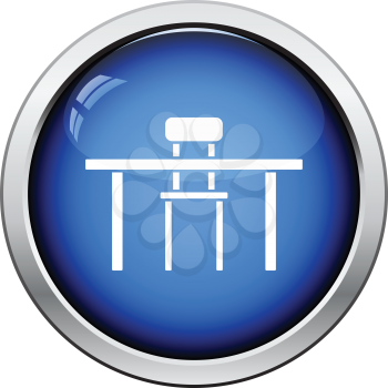 Table and chair icon. Glossy button design. Vector illustration.