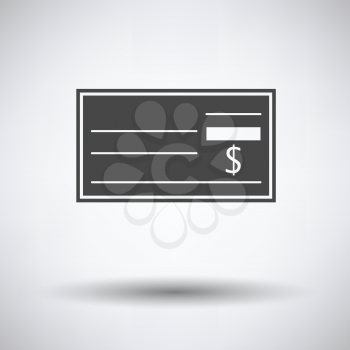 Bank check icon on gray background, round shadow. Vector illustration.