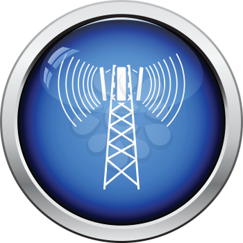 Cellular broadcasting antenna icon. Glossy button design. Vector illustration.