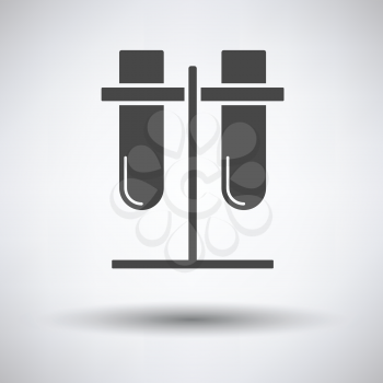 Lab flasks attached to stand icon on gray background, round shadow. Vector illustration.