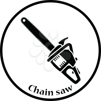 Icon of chain saw. Thin circle design. Vector illustration.