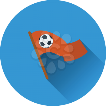 Football fans waving flag with soccer ball icon. Flat color design. Vector illustration.
