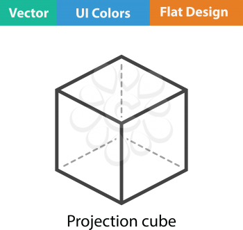 Cube with projection icon. Flat color design. Vector illustration.