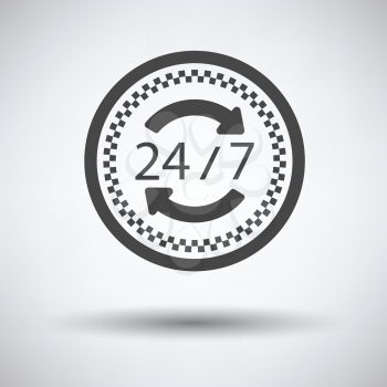 24 hour taxi service icon on gray background, round shadow. Vector illustration.