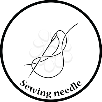 Sewing needle with thread icon. Thin circle design. Vector illustration.