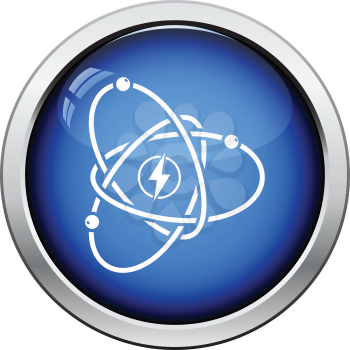 Atom energy icon. Glossy button design. Vector illustration.
