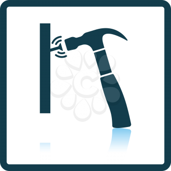 Icon of hammer beat to nail. Shadow reflection design. Vector illustration.